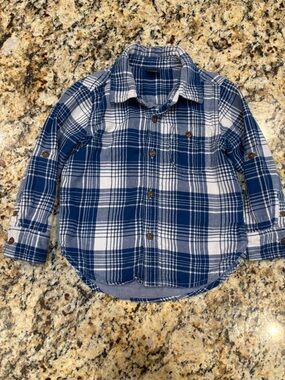 GAP Blue and White Plaid Button-Down Shirt for Kids